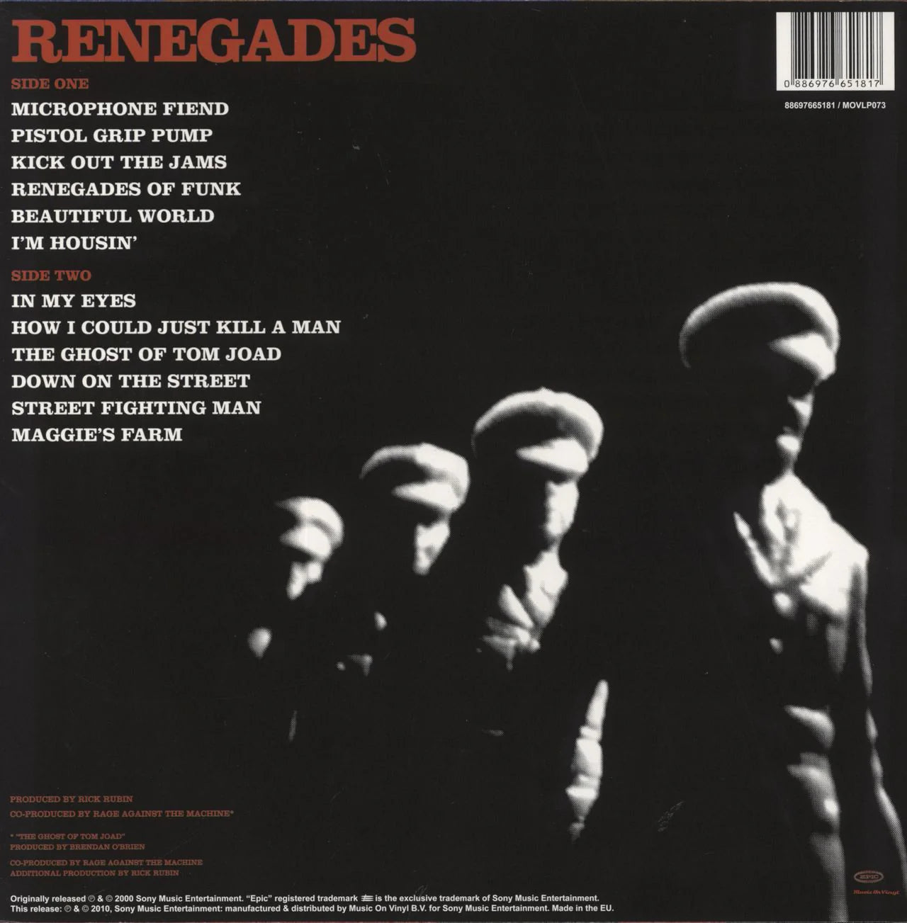 Rage Against The Machine- Renegades. Black Vinyl