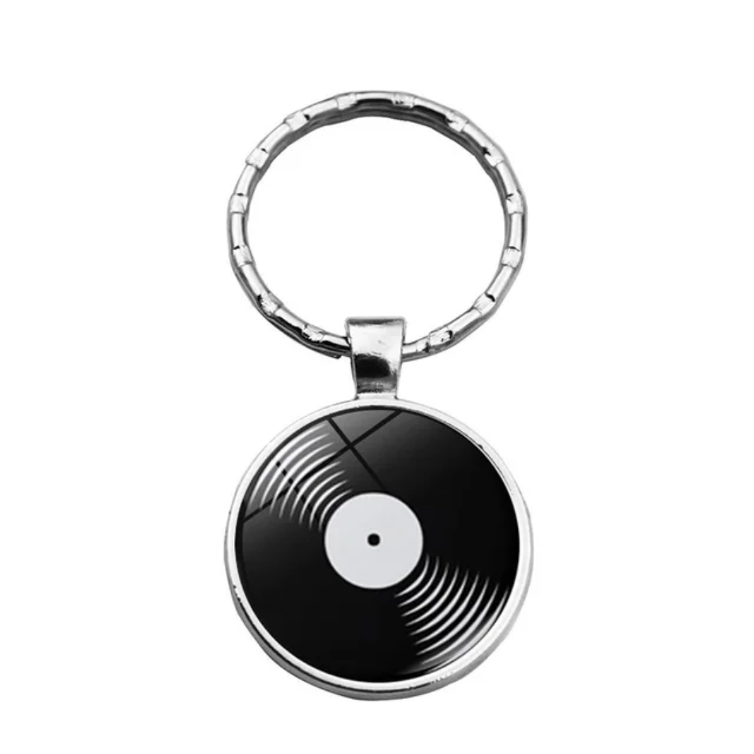 Record style keyring (white centre/white grooves)